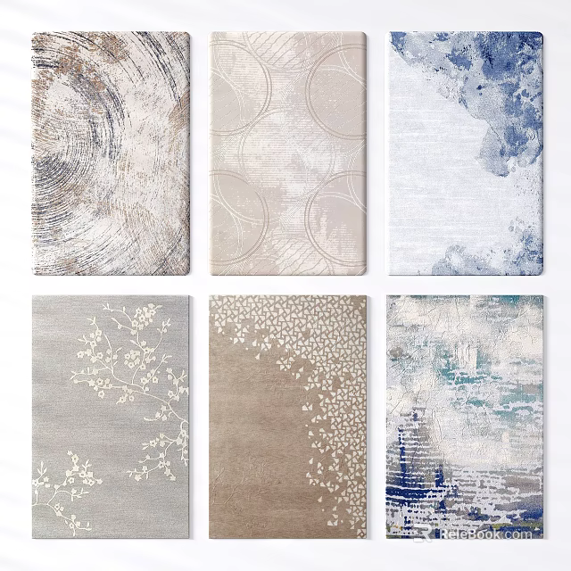 Square Rugs With Modern Artistic Patterns In Neutral Beige Gray And Blue Tones 3d model 