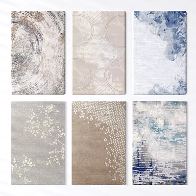 Square Rugs With Modern Artistic Patterns In Neutral Beige Gray And Blue Tones 3d model