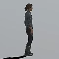 Game Movie Character Female Standing In Gray Shirt Dark Pants And Boots With Shadow
