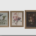 Three Framed Botanical Artworks Featuring Butterfly Flower Bouquet And Flowers In Vase