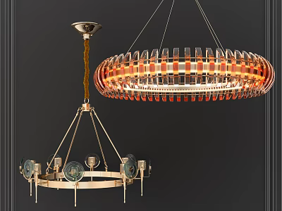 Modern Interior Chandelier Design With Circular Gold Frame And Glass Decor Elements 3d model