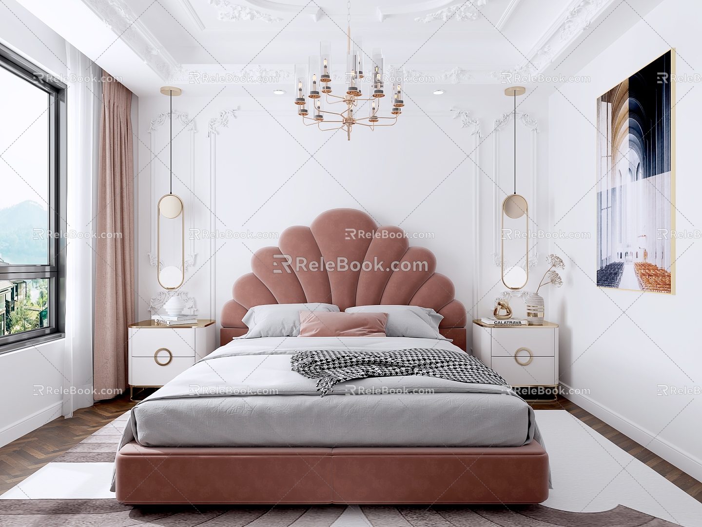 French Bedroom Chandelier Carpet 3d model