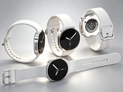 Modern Watches with White Straps and Black Dials in Contemporary Design 3d model