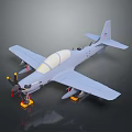 Gray Aircraft Model With Propeller On Yellow Stands And Dark Background 3d model
