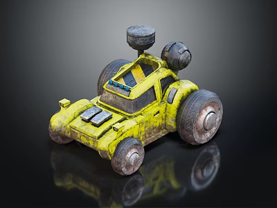Yellow Electric Toy Car With Large Wheels And Antenna Fun Design 3d model