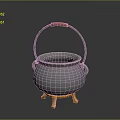 Silver Cooking Pot With Red Handle And Yellow Stand For Household Kitchen Use