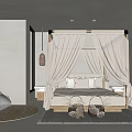 Elegant Hotel Guest Room Interior With Canopy Bed Beige Curtains Pendant Light And Cozy Pillows