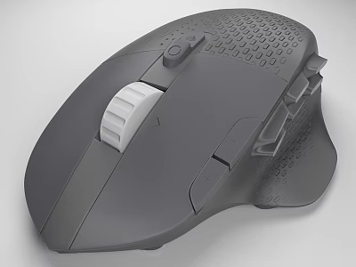 Gray Ergonomic Computer Mouse With Textured Surface Side Buttons And White Scroll Wheel 3d model