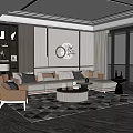 Elegant Modern Living Room Interior With Grey Sofa Round Coffee Table And Decorative Art