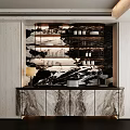 Elegant Modern Marble Sideboard with Open Display Shelves Holding Cups and Dinnerware 3d model