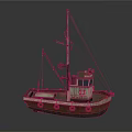 Small Fishing Boat With Mast Crane Cabin And Brown Hull Design