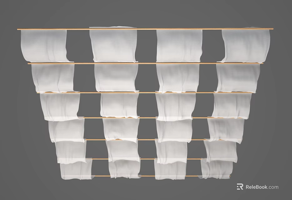 White Layered Ceiling Drapery Interior Design With Wooden Frame And Fabric Structure 3d model