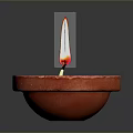 Traditional Red Oil Lamp With Burning Flame And Decorative Ceramic Design