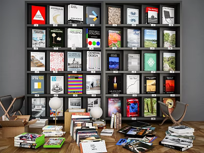 Dark Bookcase With Multiple Shelves Filled With Colorful Cover Books In Cozy Study Area 3d model