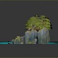 Miniature Island Landscape Model With Green Trees Yellow Rocks Small Boat And Blue Water