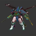 Detailed Futuristic Armored Robotic Character With Winged Structure And Weapons