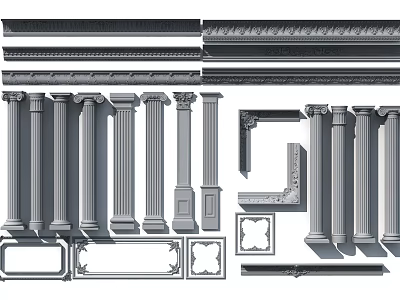 Roman Columns with Various Styles and Architectural Decorative Elements 3d model