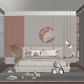 Kids Room Interior Design With Pink Wall Cloud Star Decor Pendant Lights And Stuffed Toys