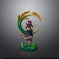 Traditional Figurine Sculpture With Wheat Ears Green Curved Structure And Base