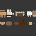 Various Styles of Furniture Collection Featuring Tables Chairs and Sofas in Wooden and White Tones