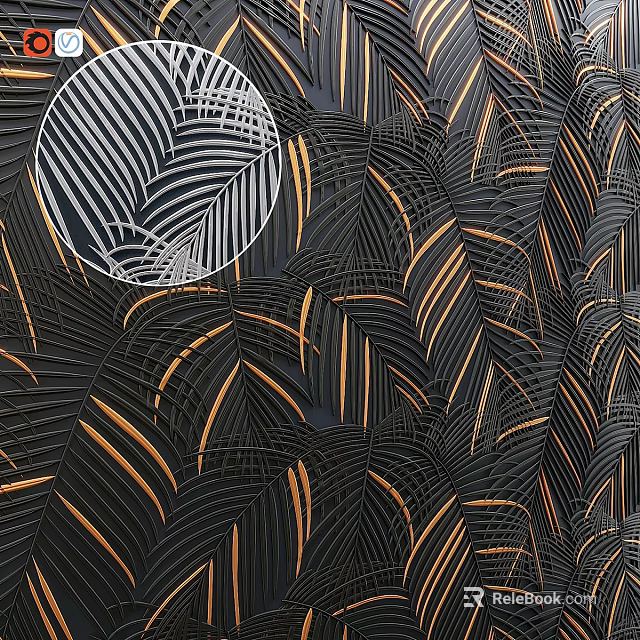 Intricate Black and Gold Leaf Pattern Decorative Components With Linear Design Elements 3d model 