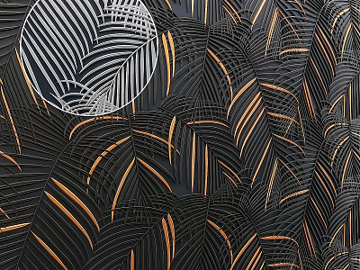 Intricate Black and Gold Leaf Pattern Decorative Components With Linear Design Elements 3d model