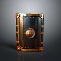 Medieval Shield As Defensive Weapon With Golden Decorations Metal Rivets And Circular Emblem