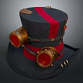 Steampunk Top Hat Design With Red Stripes Brass Goggles And Metal Accents