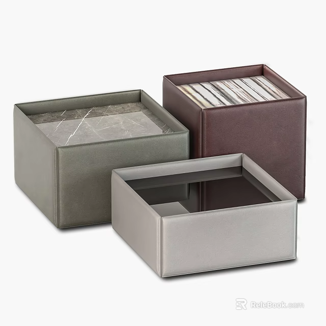 Modern Coffee Tables With Leather Finish And Marble Glass Tops In Three Colors 3d model 