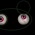 Detailed Eyes With Pink Pupils And Green Outline On Black Background