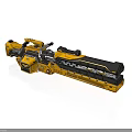Yellow And Black Mechanical Weapon With Metallic Structure Long Barrel And Complex Parts
