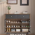 Wooden Shoe Cabinet Interior With Drawers Cabinets Vase Flowers Books And Organized Shoes