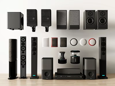 Various Modern Headphones and Speakers with Different Designs and Audio System Components 3d model