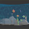 Underwater Paper Art Model With Colorful Fish Coral Seaweed And 3D Design Elements
