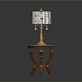 Classic Table Lamp And Side Table With White Patterned Lampshade Golden Base And Marble Tabletop