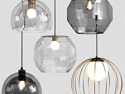 Modern Pendant Lights With Transparent Glass Spherical Geometric And Metal Frame Designs For Interior Decor 3d model