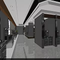 Modern Kitchen Showroom Display Area With Cabinets Stainless Steel Appliances Marble Flooring And Ceiling Lights