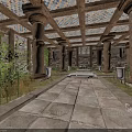 Classical Architecture Corridor With Stone Paved Floor Tall Columns And Colorful Ceiling