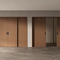 Wooden Sliding Doors With Black Handles In Modern Interior Space Gray Tile Floor