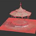 Outdoor Octagonal Gazebo With Green Roof And Surrounding Grass Stone Pavement