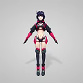 Female Character Design Featuring Multiple Silhouettes And Red Black Costume Details