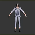 3D Model Man Wearing Light Blue Shirt Light Gray Coat Pants And Dark Brown Shoes