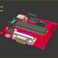 Red Electronic Circuit Board With Integrated Components Connectors And Pins 3d model