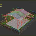 Outdoor Structure With White Canvas Canopy Wooden Pillars Brick Walls Concrete Floor And Grass Area