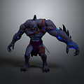 Muscular Monster Character With Blue Glowing Veins Spiked Back Red Loincloth And Ferocious Stance