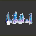 Futuristic Modern City Buildings 3D Model Featuring Blue Purple Lighting Effects