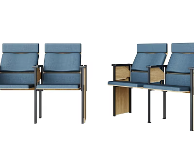 Modern Office Chairs With Blue Upholstery Wooden Armrests And Metal Frames 3d model