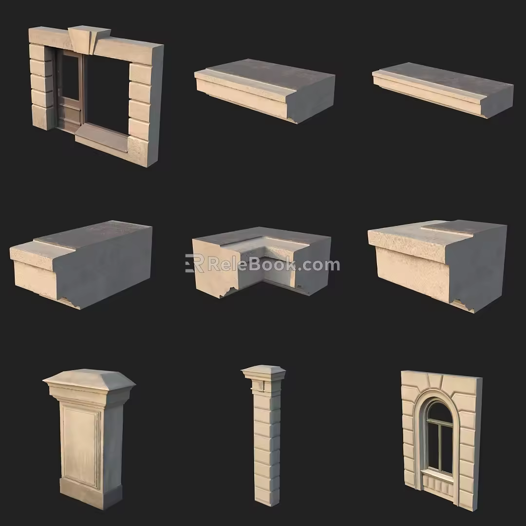 Window frame window pillar wall plaster line 3d model