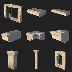 Window frame window pillar wall plaster line 3d model