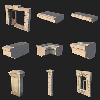 Window frame window pillar wall plaster line 3d model